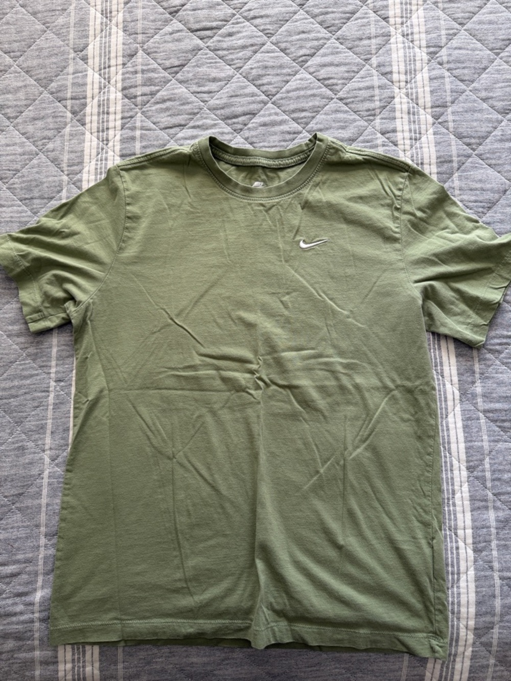 Nike Olive Green Short Sleeve Crew with White Swoosh